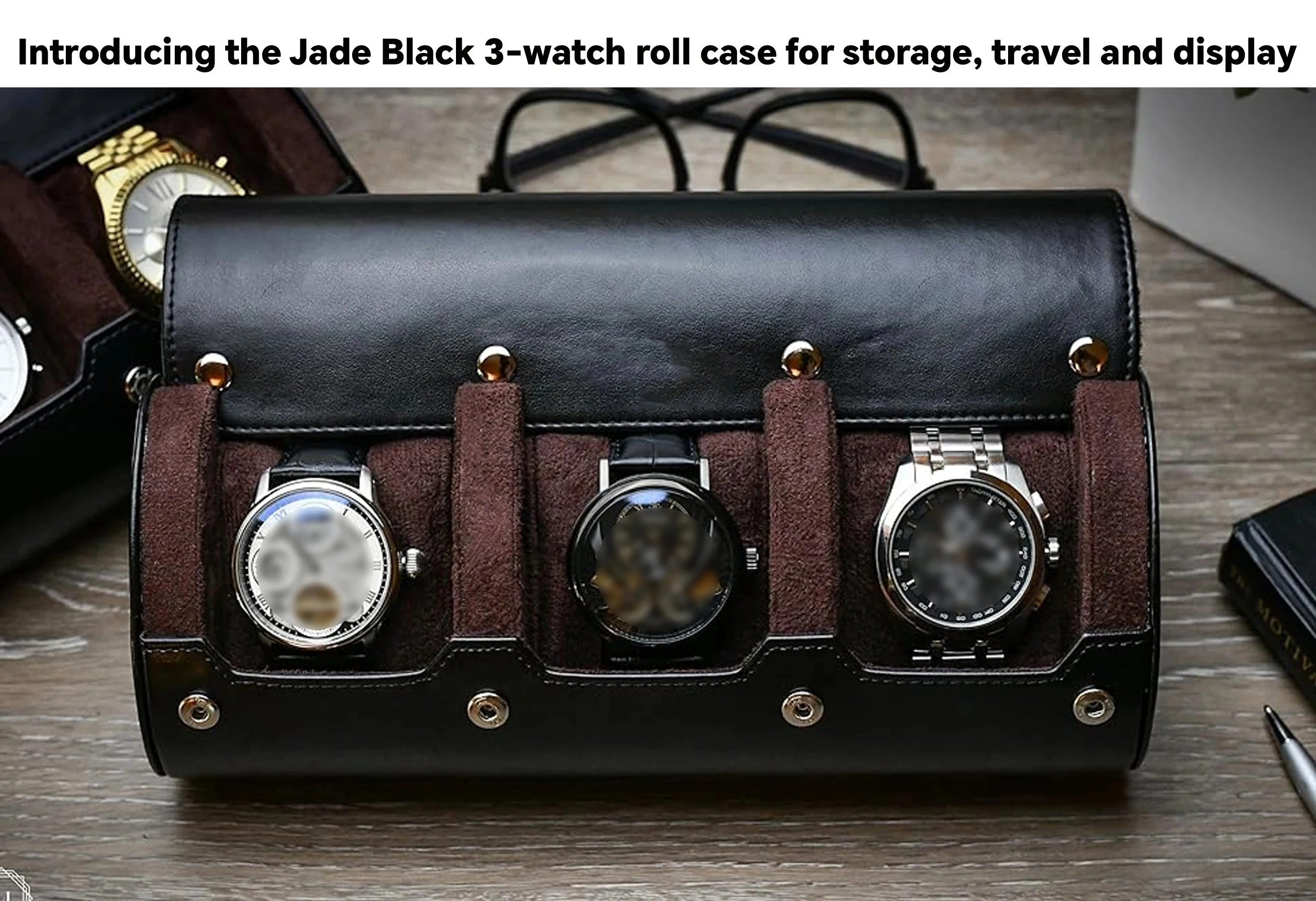 Watch Roll Case Organizer ⌚ – PU Leather Travel Case for Men & Women, 3-Slot Display, Swiss-Inspired Design, Soft Suede, Flat Base Stability, Luxury Gift for Watch Lovers