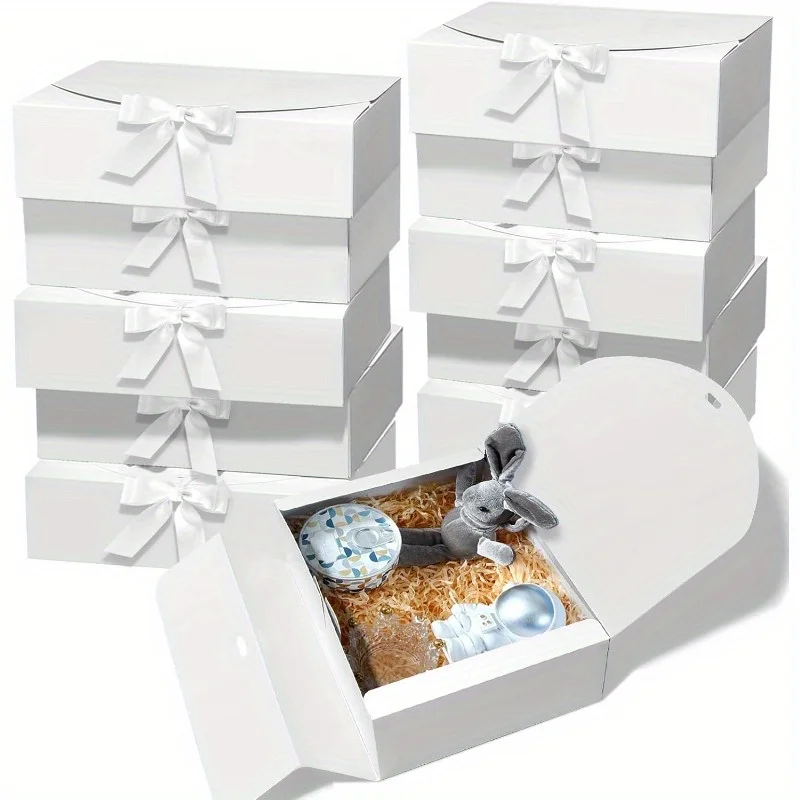 10 PCS Gift Boxes with Lids, 27208cm White & Black Paper Gift Boxes with Ribbon, Luxury Bridesmaid Proposal Boxes for Weddings, Birthdays, Special Occasions, Gift Wrapping Packaging - 图片 7