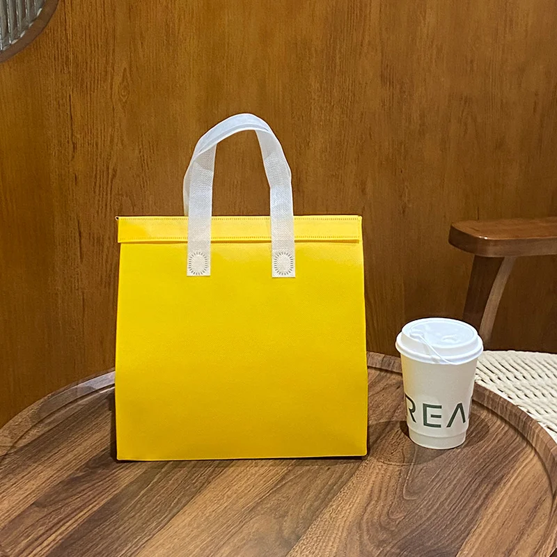 10pcs Green Non-Woven Insulated Tote Bags – Portable Reusable Meal Carrier Pouches for Lunch, Snacks, Drinks, Grocery, Delivery, Picnic, Hot or Cold Food Storage for Work, School, Travel - 图片 7