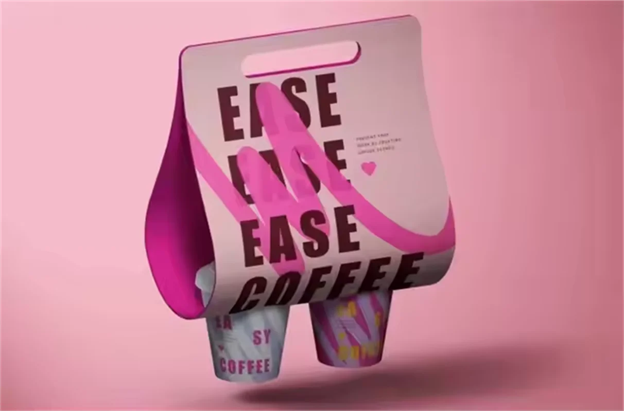 500Pcs Custom Printed or Designed Single Double Paper Cup Holders Disposable Bubble Milk Tea Cup Carrier Coffee Cup Holders Takeaway Drink Packaging Accessories