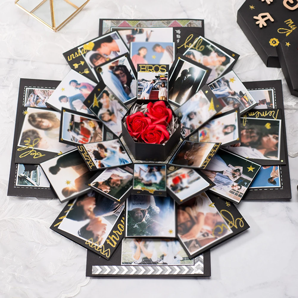 Hexagonal DIY Explosion Gift Box with Photo Album – Handmade Creative Cardboard Box for Valentine's Day, Wedding Proposal, Anniversary, Birthday, Personalized Memory Keepsake, Surprise Present - 图片 3