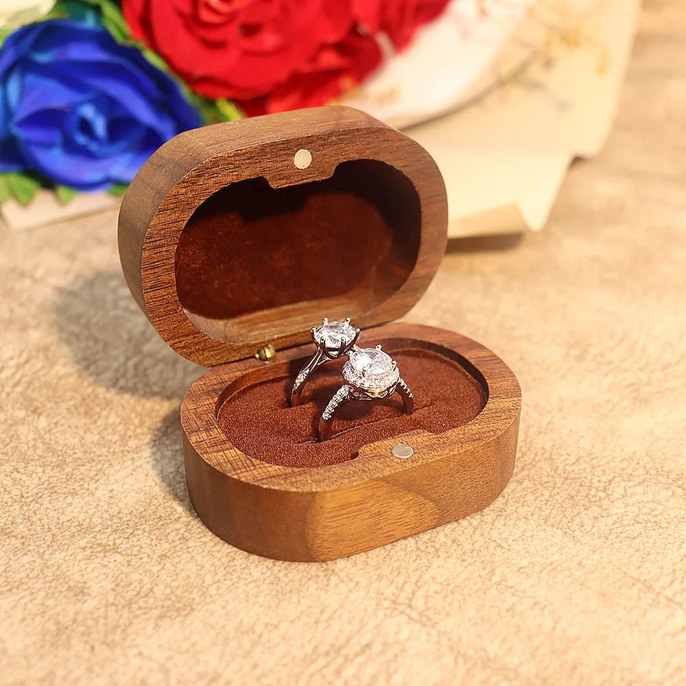 Handmade Rustic Wooden Wedding Ring Box with Velvet Interior and Magnetic Closure – Walnut Jewelry Packaging Case for Proposal, Engagement, Christmas Gift, and Elegant Ring Display Storage - 图片 8