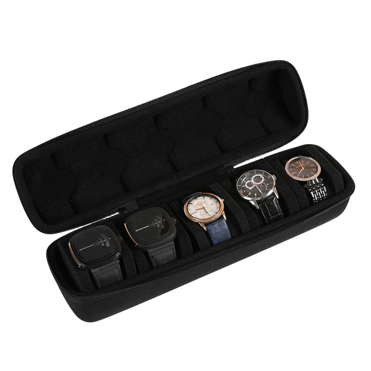 Travel Watch Organizer | 5-Slot Watch Travel Box, Hard Shell Watch Storage Organizer for Men and Women, EVA Protective Watch Carrying Case with Zipper, Portable Wristwatch Display Holder for Travel 5