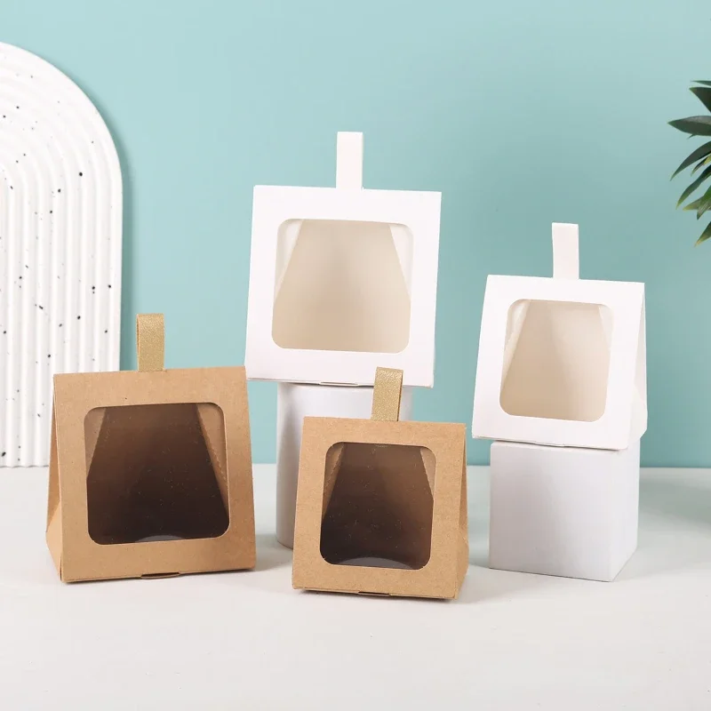 30/50Pcs Kraft Paper Gift Tote Boxes with Window Small Kids Packaging for Sweets Candy Biscuits Storage Birthday Party Favor DIY Gift Bags Eco-Friendly Party Supplies Decorative Packaging Accessories