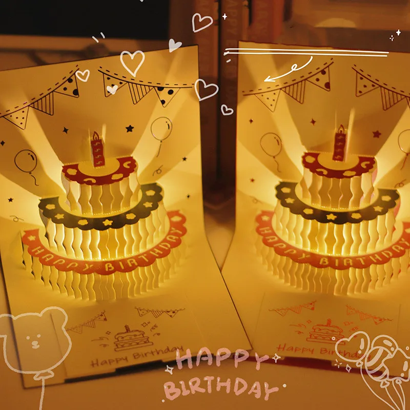 3D Pop-Up Greeting Card with Music & Light – Happy Birthday Message Card for DIY Blessings, Write-Your-Own Wishes, Holiday Party Decorations, Unique Creative Gift for Family, Friends & Special Occasions