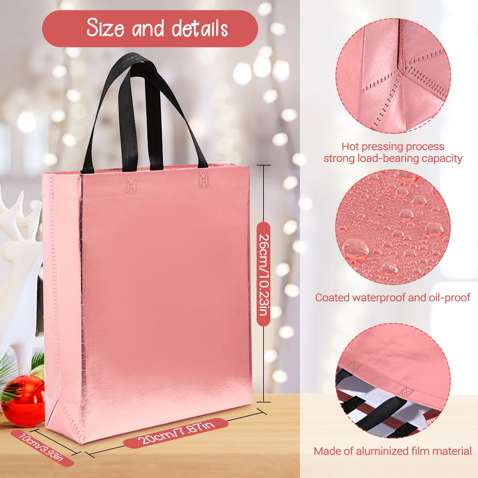 20pcs Aluminized Film Non-Woven Gift Tote Bags – Reusable Leak-Proof Shopping Bags for Mother's Day, Graduation, Party, Wedding, or Birthday Gift Packaging, Eco-Friendly and Durable