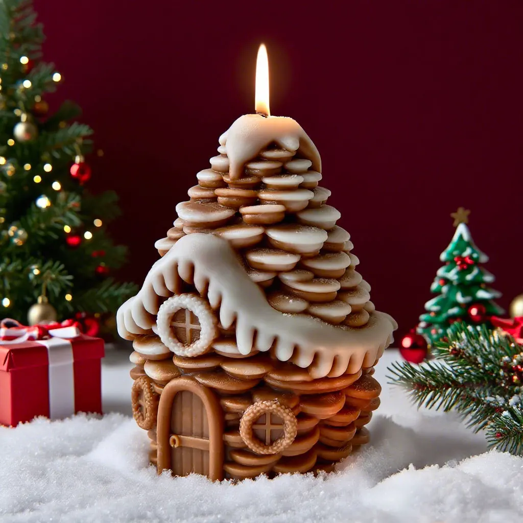 DIY Christmas Candle Mold Pinecone Snow House Silicone Mold for Handmade Soy Wax Candles, Aroma Plaster, Resin Crafts, Creative Holiday Candle Making and Decorative Craft Supplies for Home and Gift