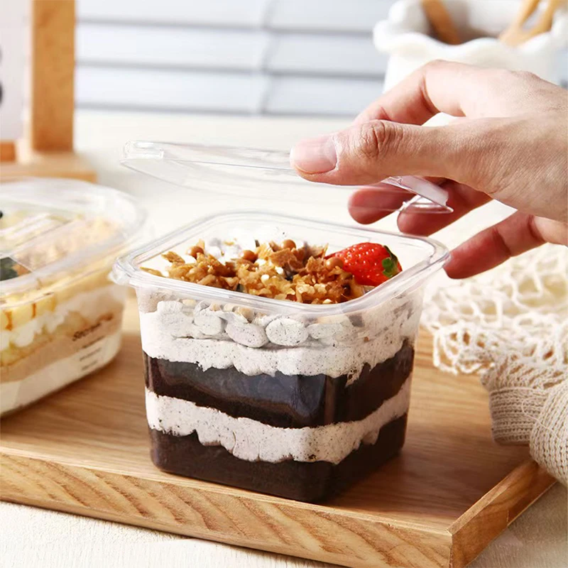 10/25/50 Pcs Transparent Cake Boxes, Disposable Plastic Tiramisu Dessert Cups, Bowls, Containers with Lids, Perfect for Salad, Cupcakes, Cakes, Gift Packaging, Party and Catering Use 1