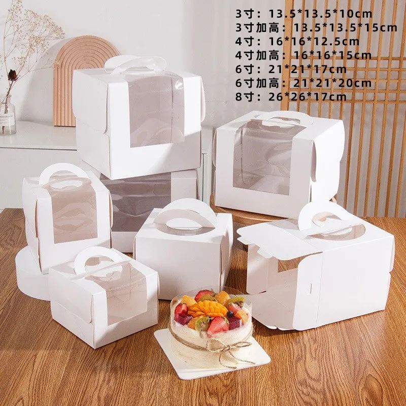 5Pcs White Paper Cake Boxes with Clear Window, Portable 3/4/6/8/10 Inch Dessert Packaging Containers for Birthday Wedding Party DIY Cake Presentation Supplies - 图片 3