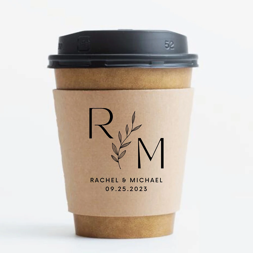 Personalized Disposable Ice Coffee Cup Sleeves Wedding Party Heat-Insulated Cup Holders Bar Reception Corrugated Paper Cup Covers for Hot and Cold Drinks DIY Beverage Accessories - 图片 16