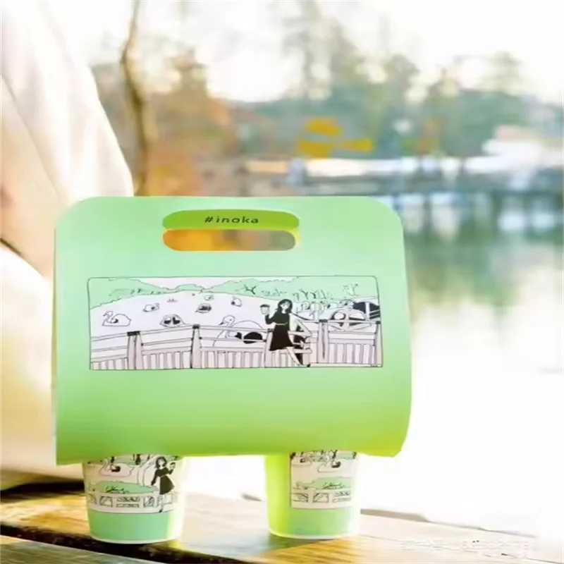 500Pcs Custom Printed or Designed Single Double Paper Cup Holders Disposable Bubble Milk Tea Cup Carrier Coffee Cup Holders Takeaway Drink Packaging Accessories