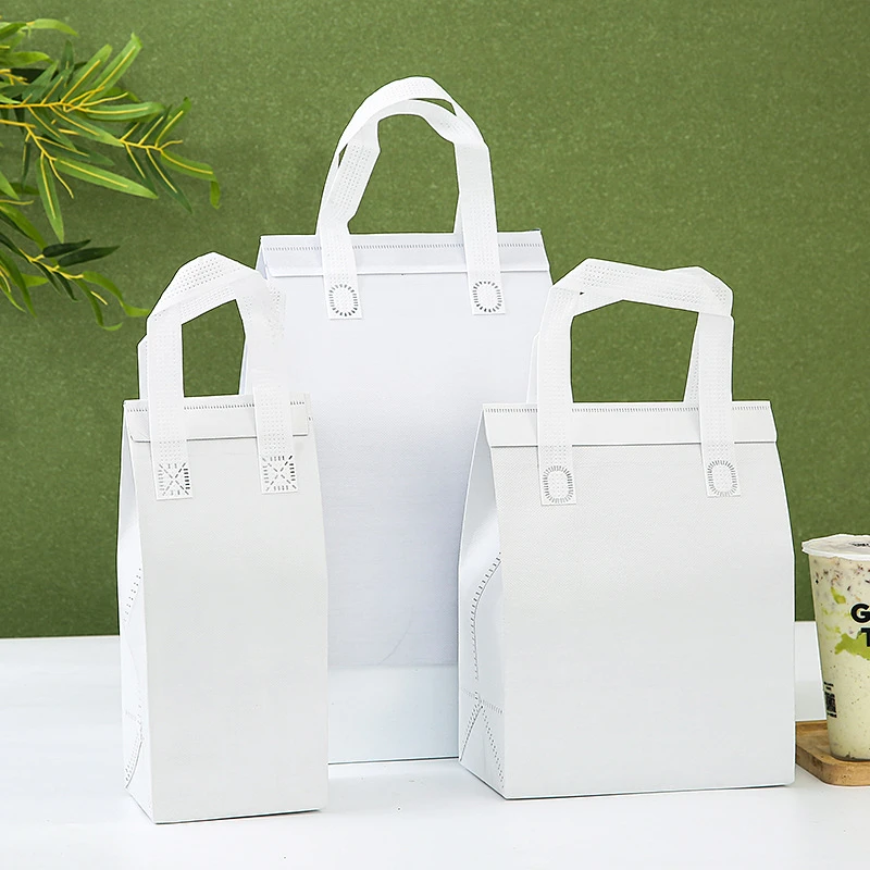 10pcs Non-Woven Insulated Tote Bags Reusable Fabric Pouches for Food, Cake, Drinks, Grocery Delivery, Hot and Cold Storage, Portable Lunch Carrier, Picnic, Baking, and Eco-Friendly Packaging - 图片 10