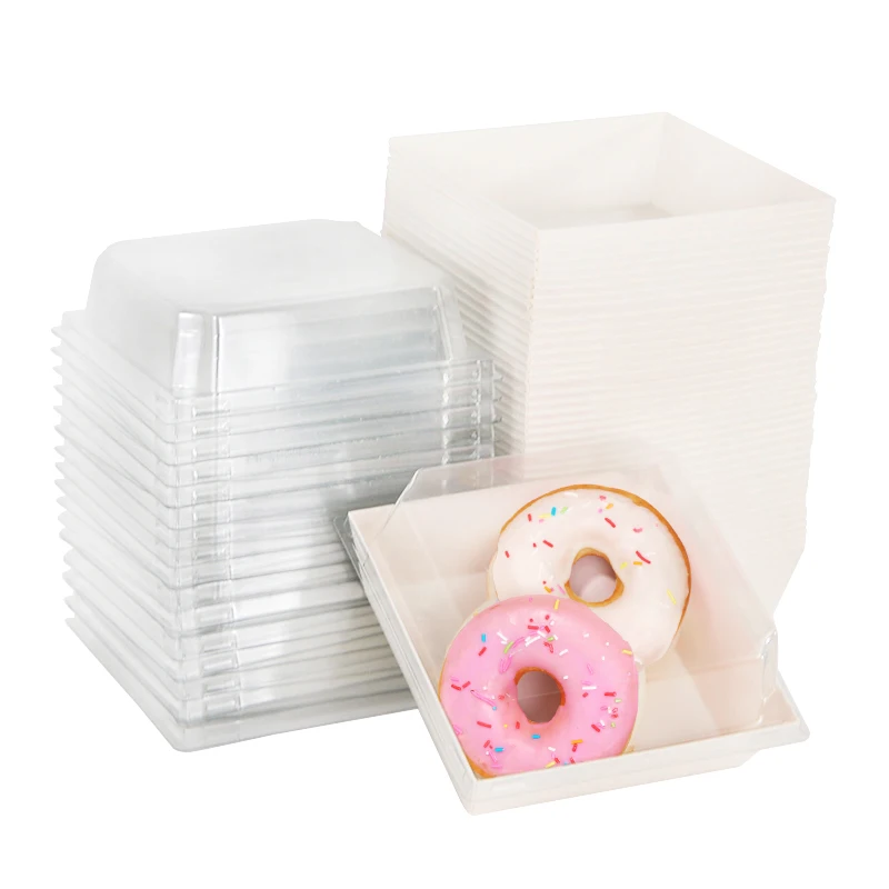 5Pcs White Kraft Paper Square Cake Boxes with Clear Window, Portable Bakery Gift Boxes for Cookies Pastry Muffins Handmade Crafts, Wedding Birthday Party Favor Packaging Supplies