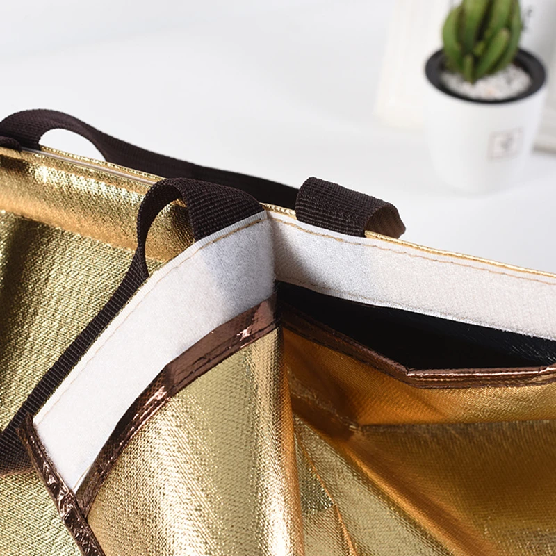 Custom Golden Thermal Insulated Cooler Bag for Cake & Chicken, Reusable Lunch Picnic Tote with Zipper, Food Storage Grocery Shopping Bag, Portable, Keep Fresh, Water-Resistant, Eco-Friendly Carrier - 图片 6
