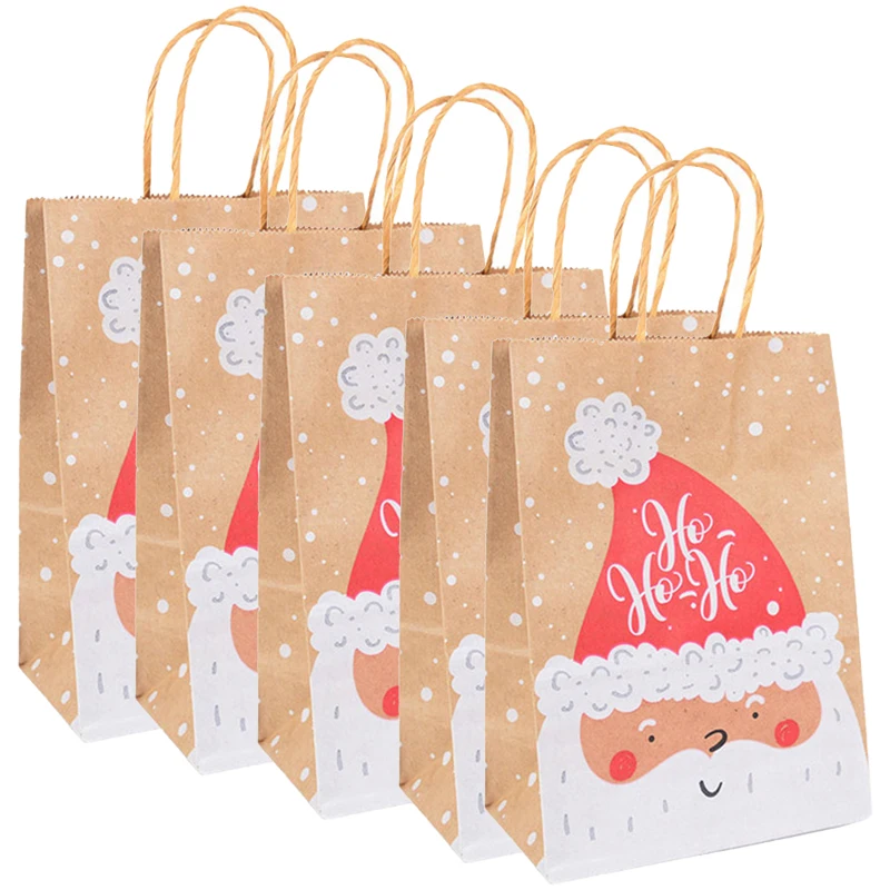 5pcs Christmas Kraft Paper Gift Bags with Handle – 120gsm Thick Paper Holiday Tote Bag for Candy, Cookies & Gifts, Durable Xmas Packaging for Parties, Weddings, Trees, New Year Decorations & Storage - 图片 11