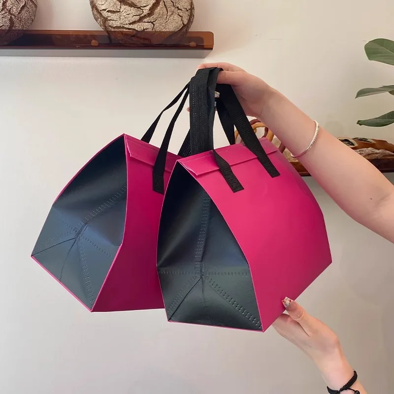 10pcs Pink Non-Woven Insulated Tote Bags – Reusable Fabric Pouches for Food, Drinks, Lunch, Grocery, Delivery, Picnic, Keep Warm or Cold, Portable Thermal Storage Carrier for Work, School, Travel - 图片 4