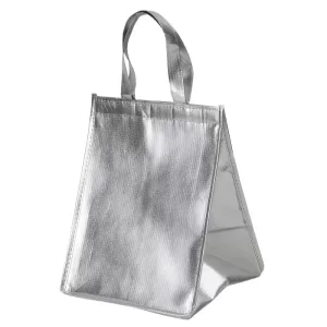 1Pc Silver Thermal Insulated Lunch Bag – Large Square Foil Cooler Tote for Cake, Sandwiches, Coffee, Drinks, and Fresh Food Storage, Reusable Refrigerated Picnic Delivery Bag
