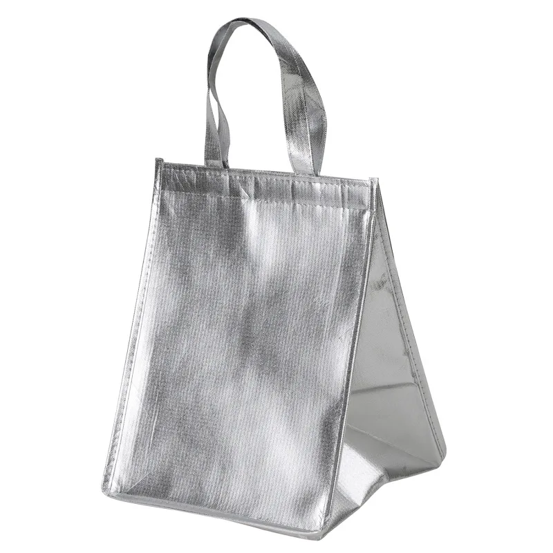 1Pc Silver Thermal Insulated Lunch Bag – Large Square Foil Cooler Tote for Cake, Sandwiches, Coffee, Drinks, and Fresh Food Storage, Reusable Refrigerated Picnic Delivery Bag