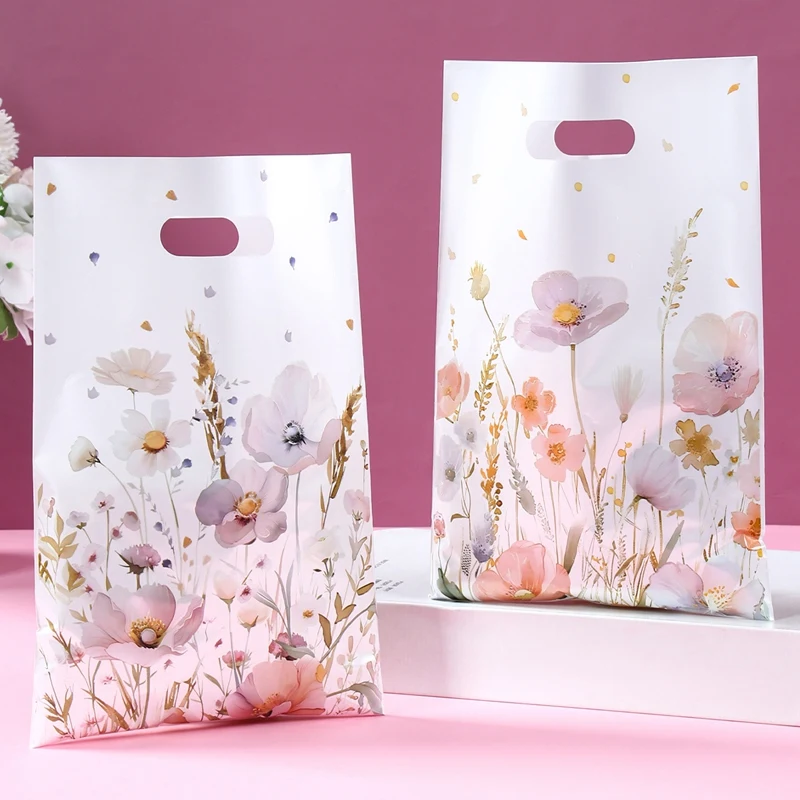 10/25/50pcs Wildflower Themed Handbag Candy Bags, Spring Floral Birthday Party Gift Packaging Bags for Baby Shower, Wedding, and Girl Party Supplies 2