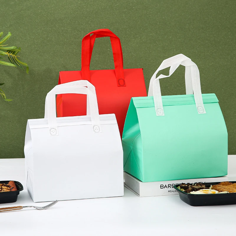 10pcs Non-Woven Insulated Tote Bags Reusable Fabric Pouches for Food, Cake, Drinks, Grocery Delivery, Hot and Cold Storage, Portable Lunch Carrier, Picnic, Baking, and Eco-Friendly Packaging - 图片 2