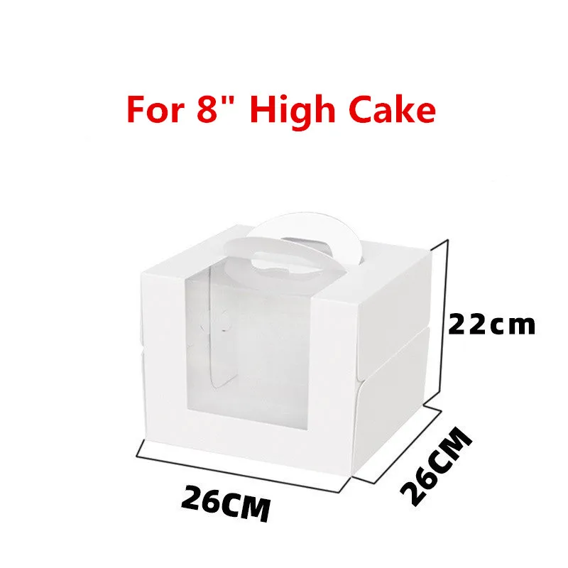 5Pcs White Paper Cake Boxes with Clear Window, Portable 3/4/6/8/10 Inch Dessert Packaging Containers for Birthday Wedding Party DIY Cake Presentation Supplies - 图片 8