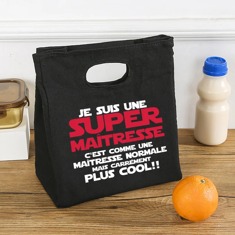 French Print Insulated Ice Cream Lunch Tote – Portable Canvas Bento Cooler Bag, Thermal Food Storage Handbag for School, Office, Teachers, Picnic, Travel, and Daily Meal Carrying - 图片 12