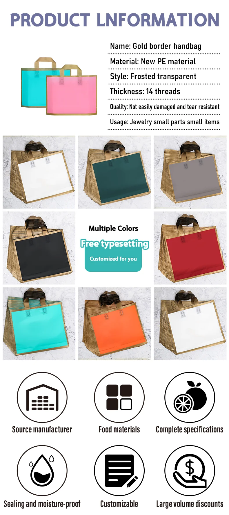 Phnom Penh Frosted Plastic Shopping Bag with Handles | Custom Logo Printed Gift Packaging Bag for Mall, Wedding, or Party | Elegant Reusable Product Packaging Bags for Events