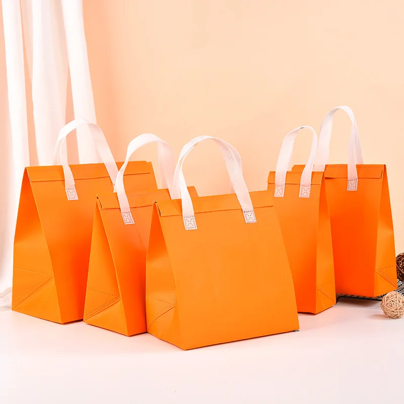 10pcs Non-Woven Insulated Tote Bags – Portable Reusable Fabric Pouches for Food, Cake, Drinks, and Snacks, Thermal Carrier Keeps Hot or Cold, Perfect for Delivery, Picnic, Grocery, Work, School - 图片 4
