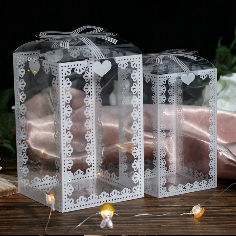 10Pcs Transparent PVC Candy Favor Gift Packaging Boxes, Clear Plastic Wedding Party Birthday Christmas Gift Wrapping Box for Cookies Chocolate Macarons Dessert Packaging Supplies 6
