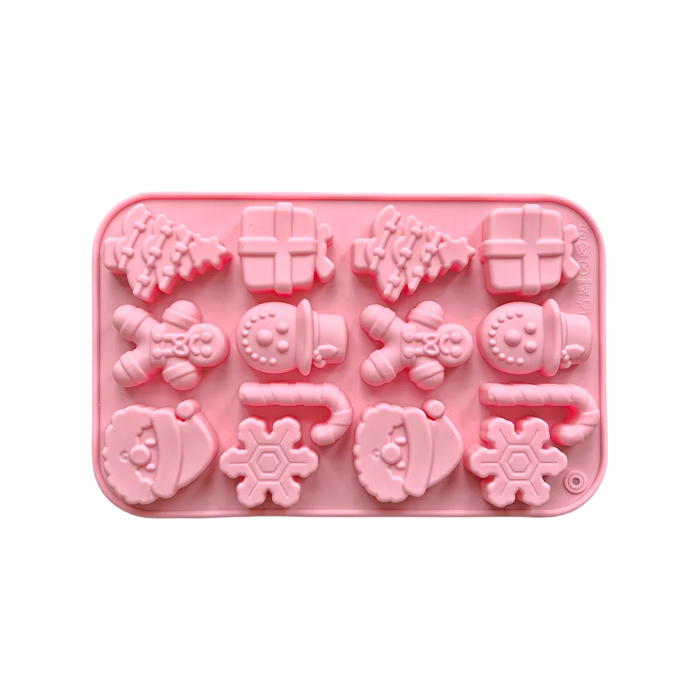 1pc 14-Cavity Christmas Chocolate Mold with Tree, Snowflake, Gingerbread Man, Snowman, and Santa Claus Shapes, Silicone Baking Mold for DIY Chocolate, Candy, Cookies, Cake Decoration, and Holiday Treats - 图片 7
