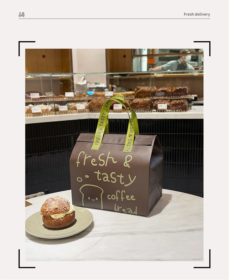 Brown Insulated Tote Bags 🥡 – Reusable Non-Woven Food Delivery Pouches for Hot and Cold Storage, Bread, Drinks, Grocery Shopping, Lunch Carrier, Portable Eco-Friendly Packaging 2