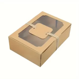 5/10PCS Large Kraft Paper Gift Box with Clear PVC Window – Cookie Candy Cake Packaging Boxes for Birthday, Christmas, Party Supplies, Bakery Packaging and Gift Wrapping