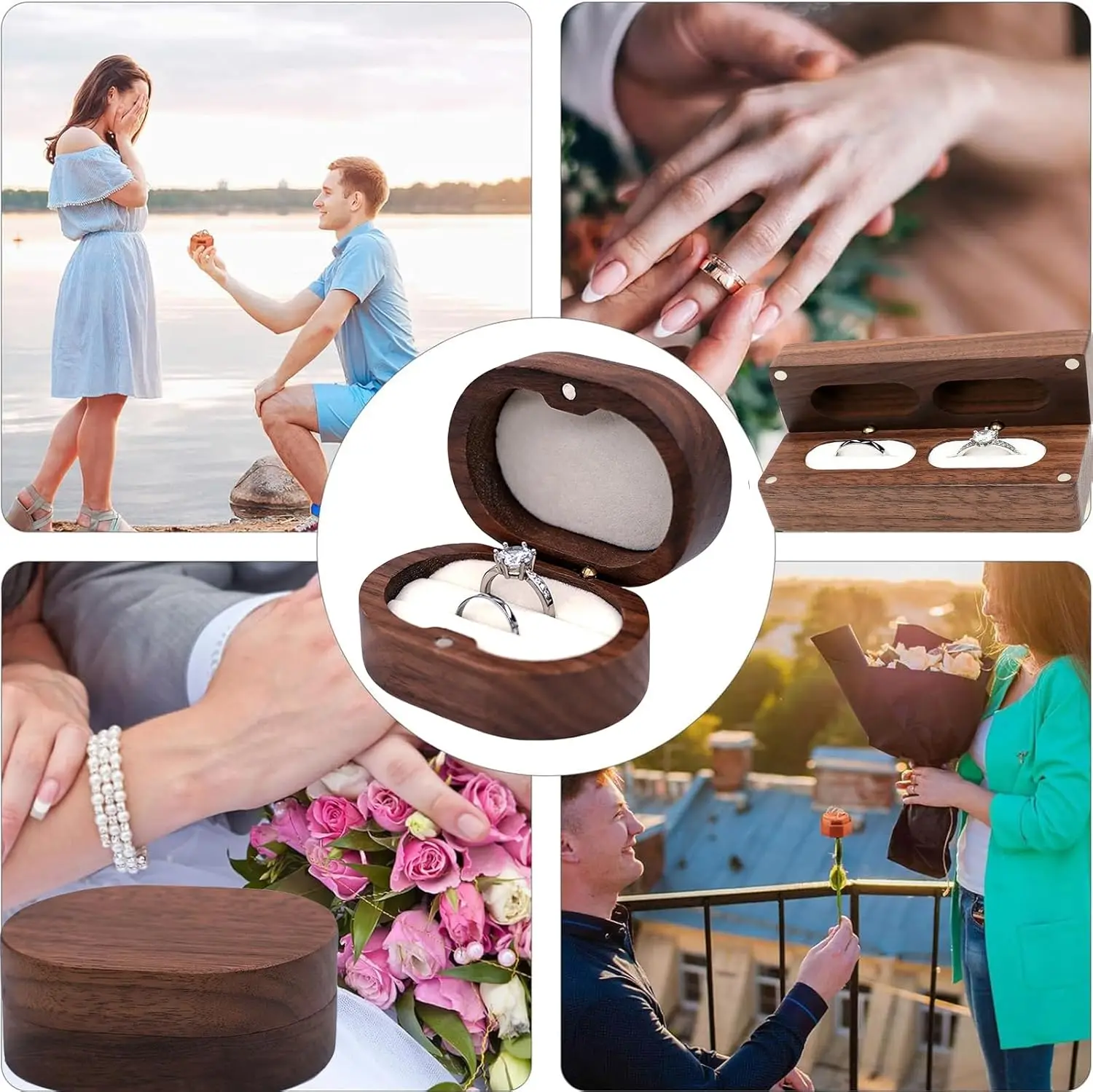 Handmade Rustic Wooden Wedding Ring Box with Velvet Interior and Magnetic Closure – Walnut Jewelry Packaging Case for Proposal, Engagement, Christmas Gift, and Elegant Ring Display Storage - 图片 5