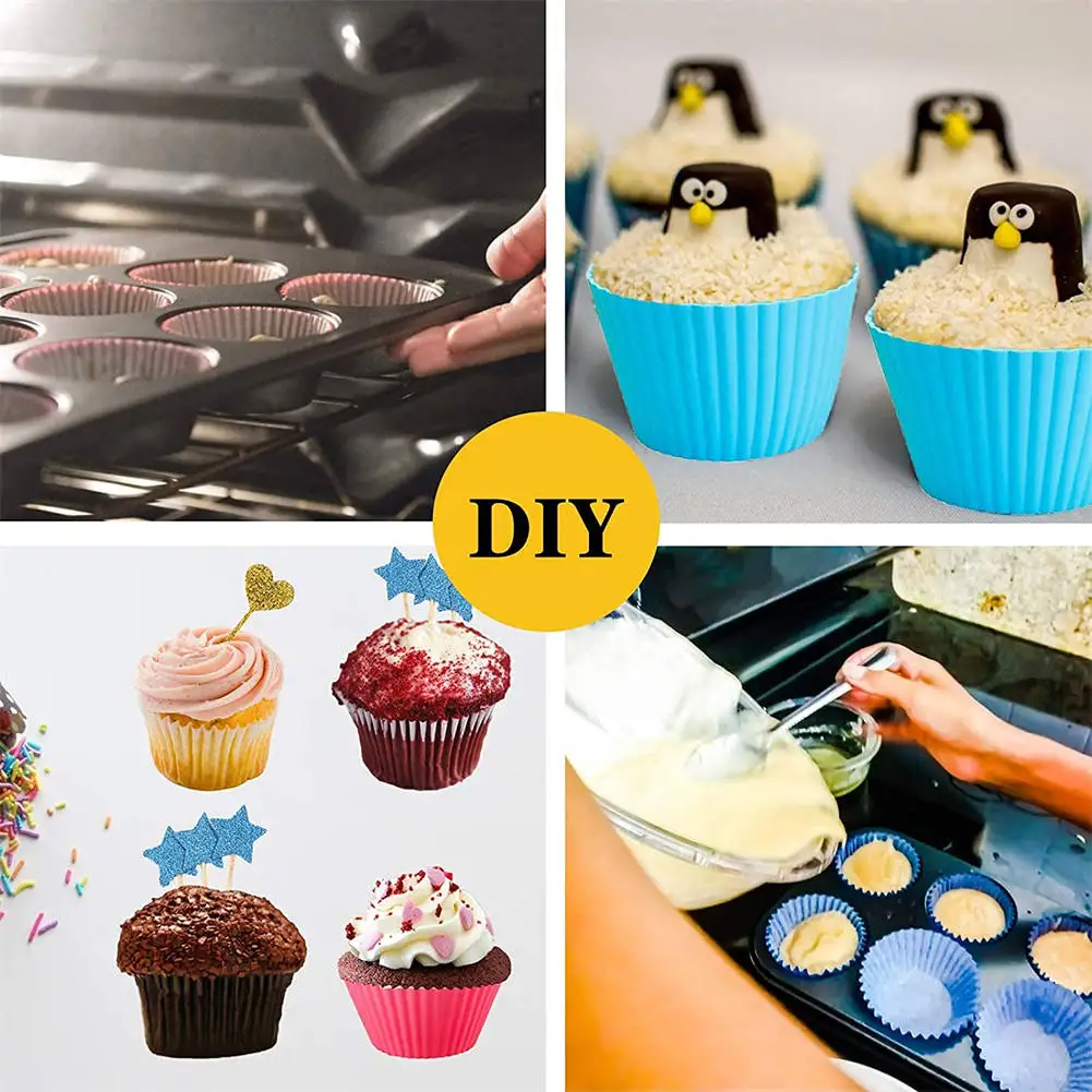 12pcs/Set Round Silicone Cake Molds, Muffin and Cupcake Baking Molds for DIY Baking, Kitchen Cooking, Cake Decorating, Non-Stick Reusable Bakeware, Dessert Makers and Culinary Tools 13