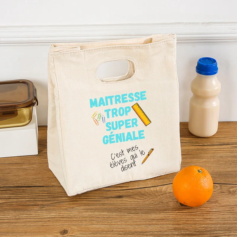 French Print Insulated Ice Cream Lunch Tote – Portable Canvas Bento Cooler Bag, Thermal Food Storage Handbag for School, Office, Teachers, Picnic, Travel, and Daily Meal Carrying - 图片 14