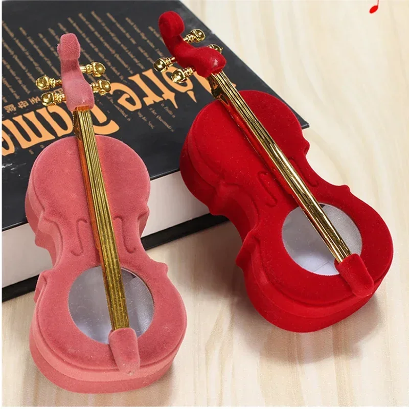 Velvet Violin Jewelry Gift Box – Elegant Musical Instrument Shaped Organizer for Rings, Earrings, Necklaces, Trinkets, Proposal Engagement Wedding Jewelry Display and Keepsake Storage Case
