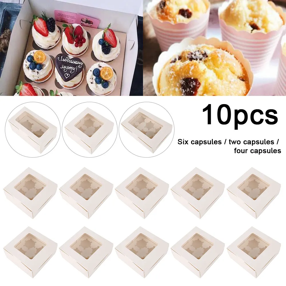 Cupcake Boxes with Inserts, Clear Window Cake Boxes, Cupcake Carrier with 2/4/6 Holes, Muffin Boxes for Holidays, Birthday Parties, Wedding Desserts, Pastry Packaging, Portable Cake Holder for Home and Bakery Use 1
