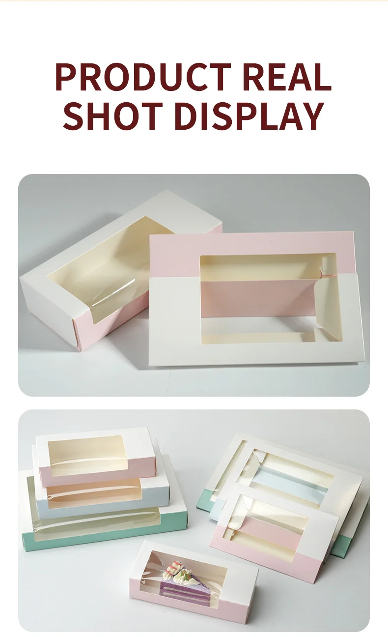 10Pcs Pure Color Foldable Cake Boxes with Clear Window, Bakery Pastry Boxes for Cupcakes, Chocolates, Muffins, Cookies, Wedding Birthday Baby Shower Party Favor Gift Packaging Paper Dessert Containers 9