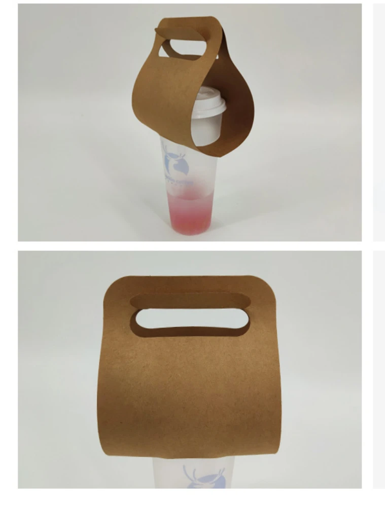 10 Pcs Portable Kraft Paper Cup Holder Takeaway Coffee Milk Tea Arc Cups Carry Creative Disposable Plastic-Free Beverage Packaging Bag Coffee Cup Carrier undefined