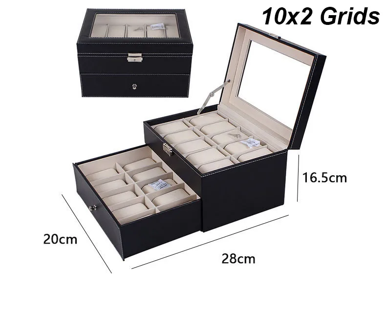 Multiple Slots Luxurious PU Watch Box 2/3/4/5/6 Grids Jewelry Ring Earrings Organizer For Men And Women