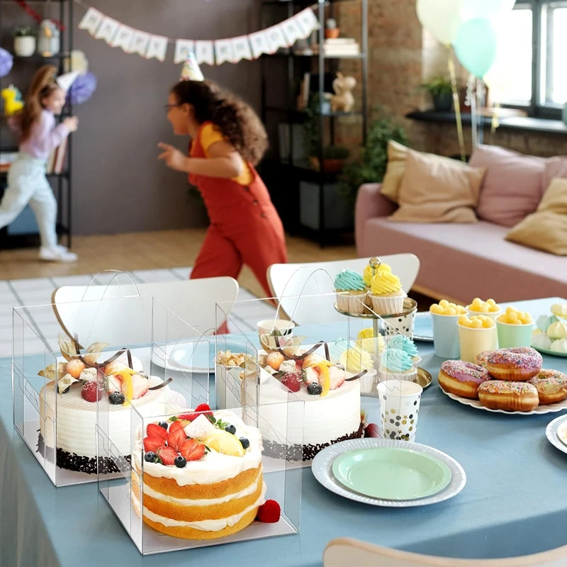 2/5PCS Clear Cake Packaging Box with Handle, Transparent Plastic Dessert Container, Cupcake Boxes with Lids for Wedding, Birthday Party, Baby Shower, Gift Wrapping, Pastry Display, and Event Decoration Supplies