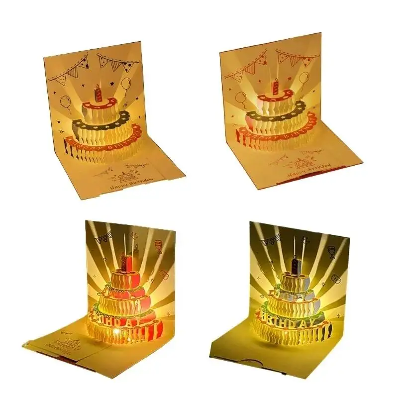3D Pop-Up Light Music Birthday Card – Creative Greeting Card with Pop-Up Cake Design, Happy Birthday Message, Party Gift Card, Fun Musical Card for Kids, Teens, Adults, Friends & Family Celebration