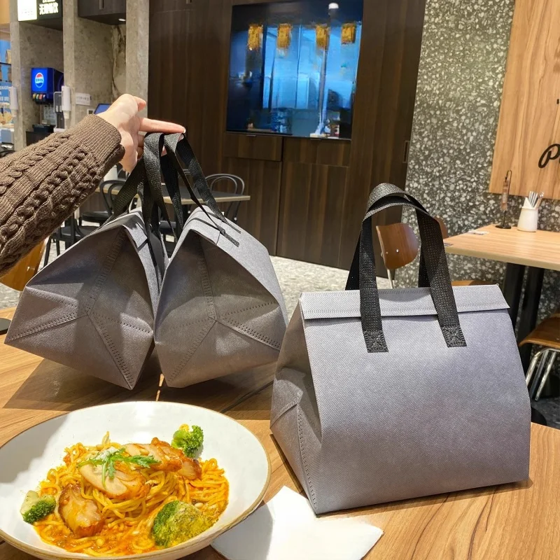 10pcs Grey Non-Woven Insulated Tote Bags – Reusable Portable Pouches for Bread, Food, Bakery, Snacks, Hot or Cold Meals, Delivery, Grocery, Picnic, Thermal Storage Carrier for Work, School, Travel - 图片 5