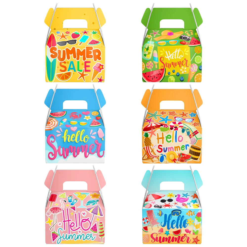 6/12Pcs Hawaiian Paper Gift Boxes with Handle, Candy and Cookie Packaging Bags for Tropical Summer Beach Party, Pool Party Decorations, Birthday Wedding Favors, Dessert Gift Boxes for Summer Celebration Supplies - 图片 2