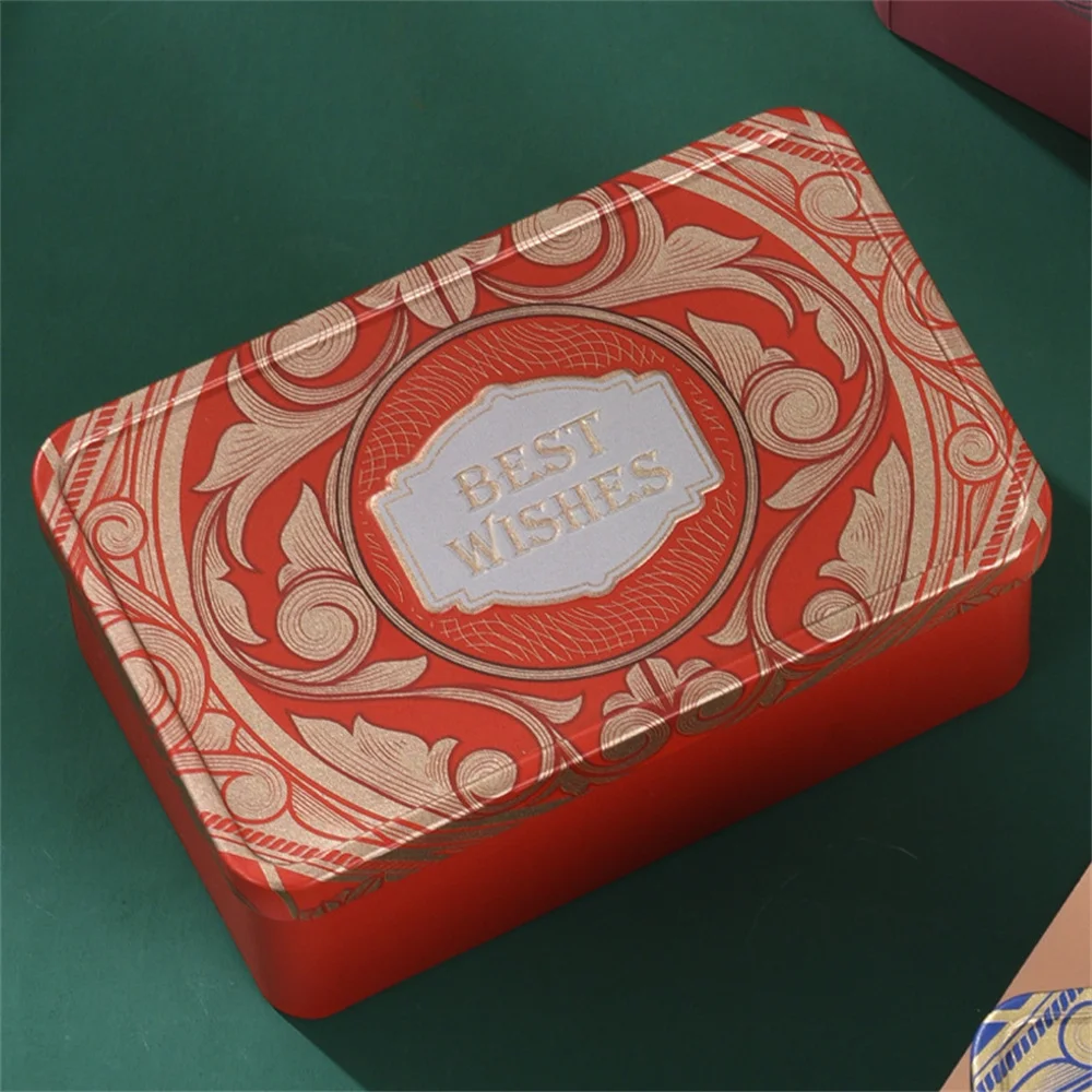 Rectangle Christmas Tinplate Gift Box – Empty Metal Cookie Candy Storage Container with Santa Claus Design, Holiday Wedding Favor Box, Jewelry Keepsake Can, Party Supplies for Seasonal Gift Packaging