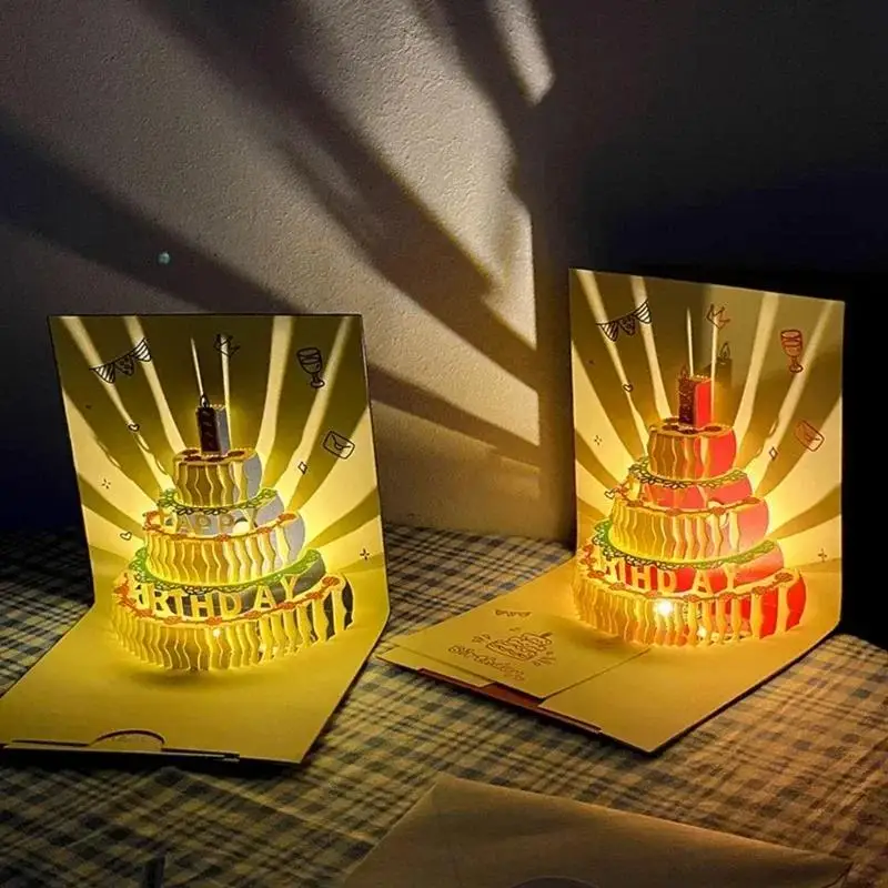 3D Pop-Up Light Music Birthday Card – Creative Greeting Card with Pop-Up Cake Design, Happy Birthday Message, Party Gift Card, Fun Musical Card for Kids, Teens, Adults, Friends & Family Celebration