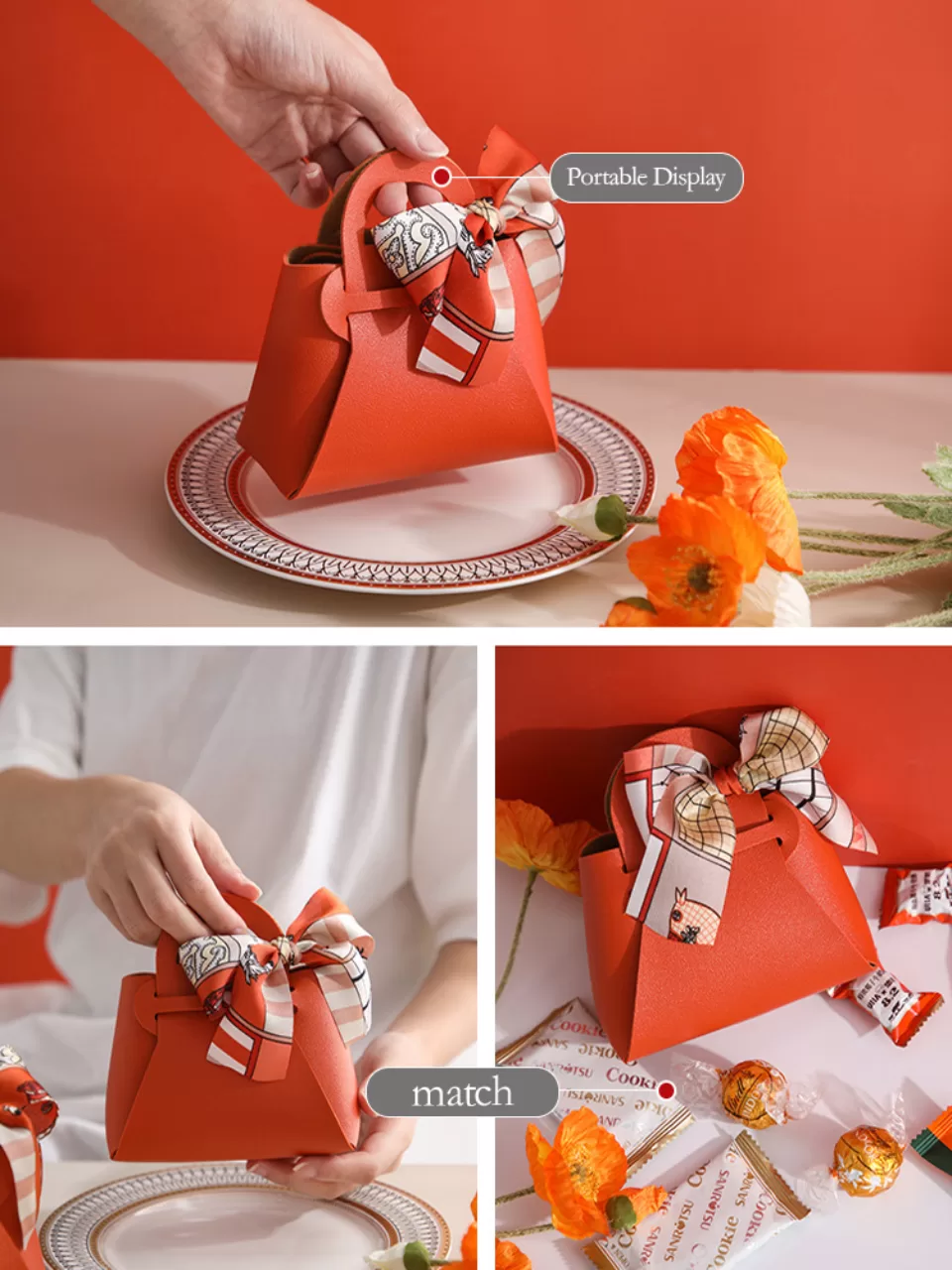 3PCS Leather Favour Bags with Scarf – Wedding Party Decoration, Baby Shower, Ramadan, Eid Gift Packaging for Friends, Elegant Gift Bags for Special Occasions and Celebrations