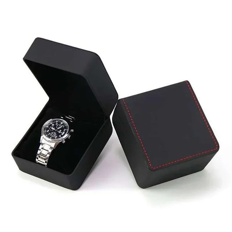 Black Single Watch Gift Box with Soft Pillow, PU Leather Wristwatch Case Organizer for Men, Clamshell Design Watch Holder, Elegant Protective Storage Box for Travel, Home, and Gift Presentation - 图片 12