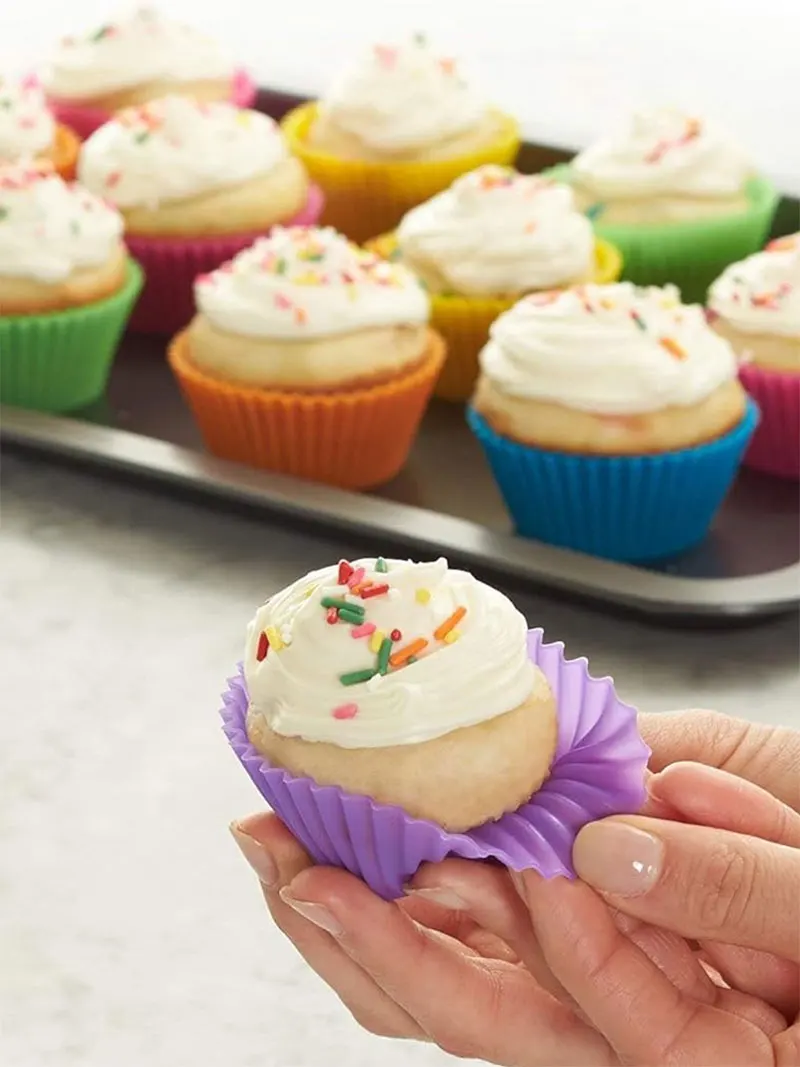 10/20/50Pcs Silicone Cupcake Baking Cups, Reusable Non-Stick Muffin Liners, Heat-Resistant BPA-Free Cupcake Holders Molds, Eco-Friendly Home Kitchen Bakeware for Muffins, Cakes, Brownies, Desserts
