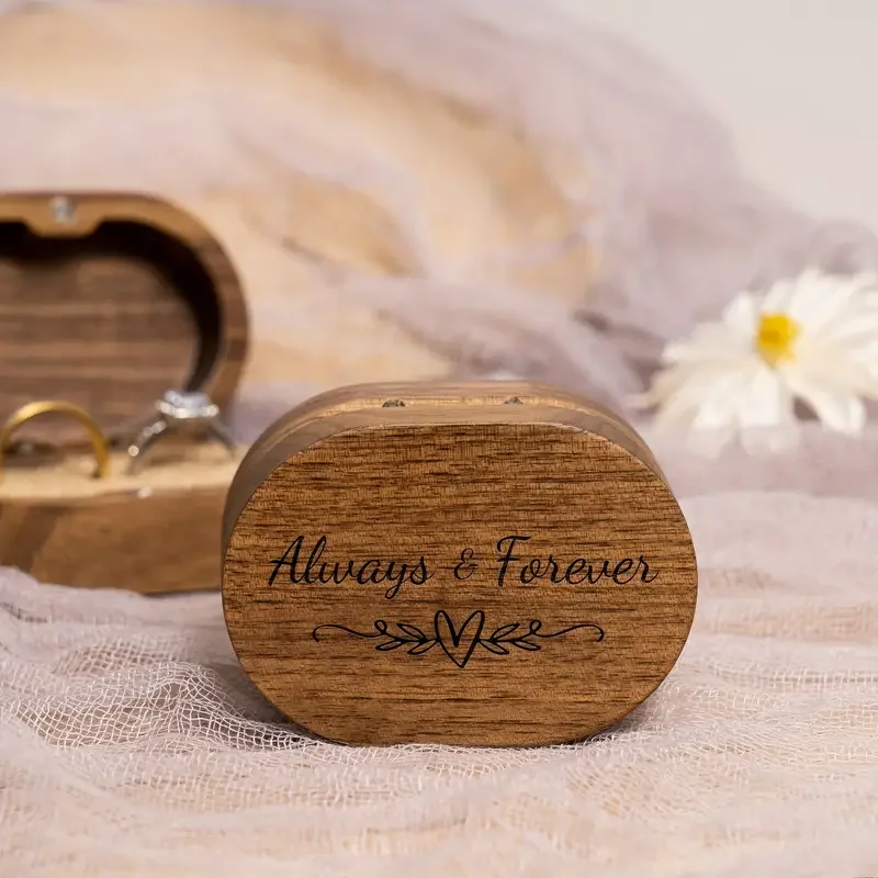 Always and Forever Engraved Wooden Ring Box – Wedding Ceremony Engagement Proposal Ring Bearer Box, Ideal for Anniversary and Birthday Gifts, Elegant Wooden Keepsake Box 3